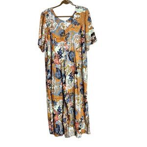 Kathryn Deene Vintage Floral Print Women's 14/16 Jumpsuit Harem Style Flared